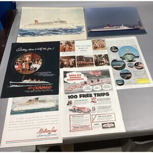 Lot Of 7 - Cunard Poster Print, 1 Photo, 1 Mag Article - Matson & Bermuda Lines